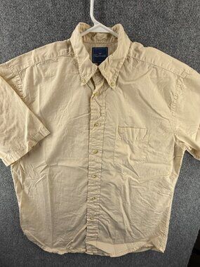 Faconnable Button-Down Short Sleeve Large Beige Pocket Shirt Men Solid French